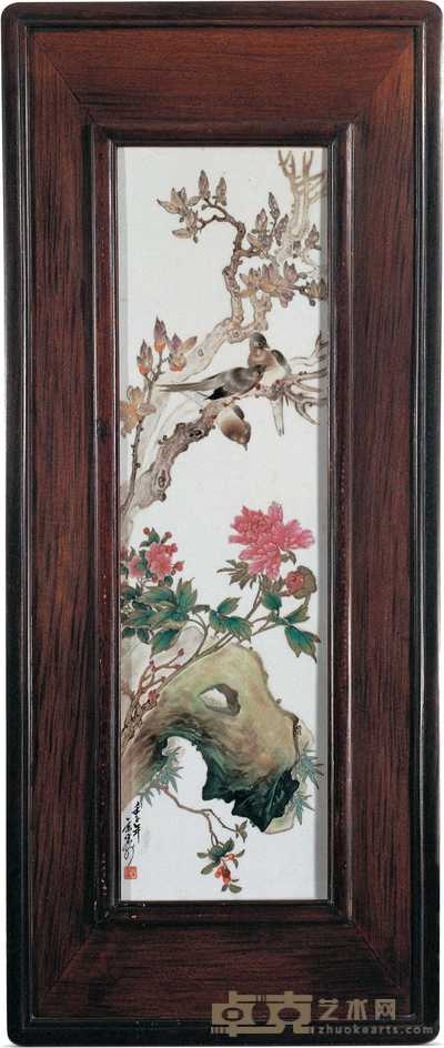 1972年 粉彩花鸟图瓷板 75×20cm